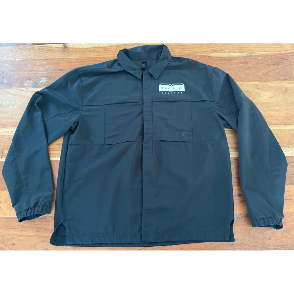 Fabletics Mens Tactic Digital Crew Jacket Black Snap Front Coach Coat Large